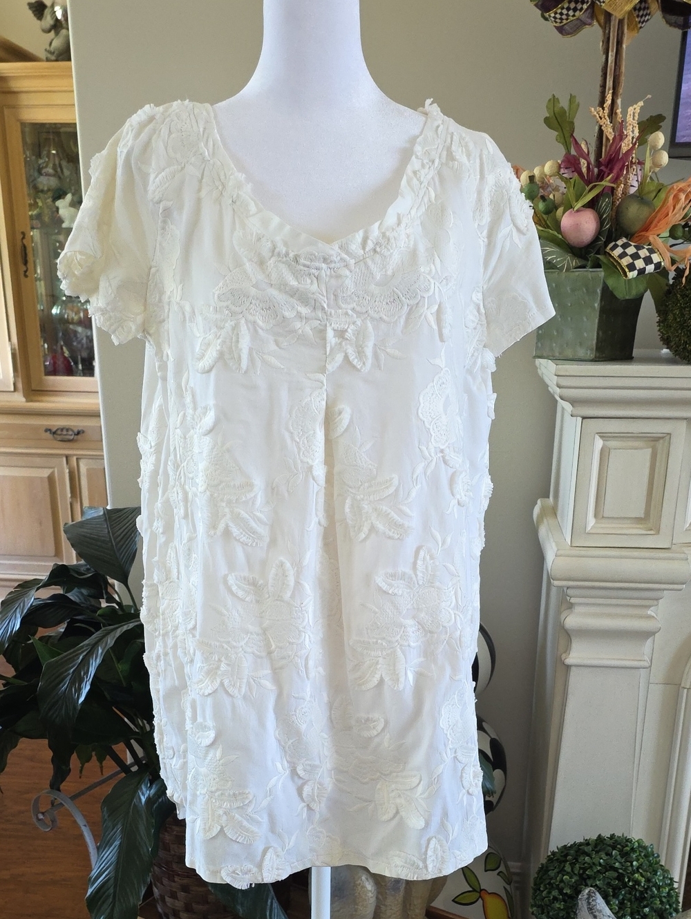 Naracamicie Cream Embroidered Floral Blouse